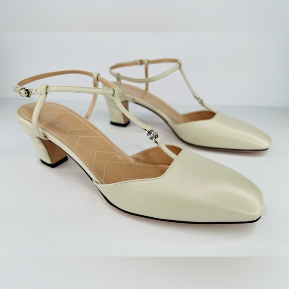 GUCCI WOMEN'S PETITE GG SLINGBACK WHITE NAPPA CHARLOTTE PUMPS SIZE EU 40.5